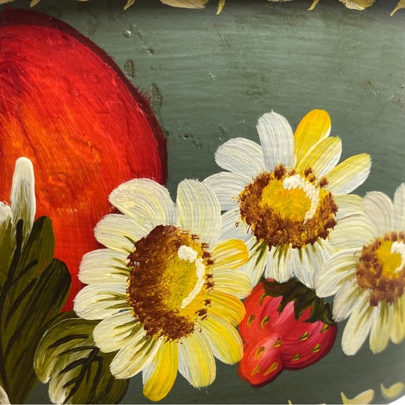 Vintage 80s Tole Paint Cake Ware Floral Fruit Hand Painted 9” Pan - Picture 2 of 8